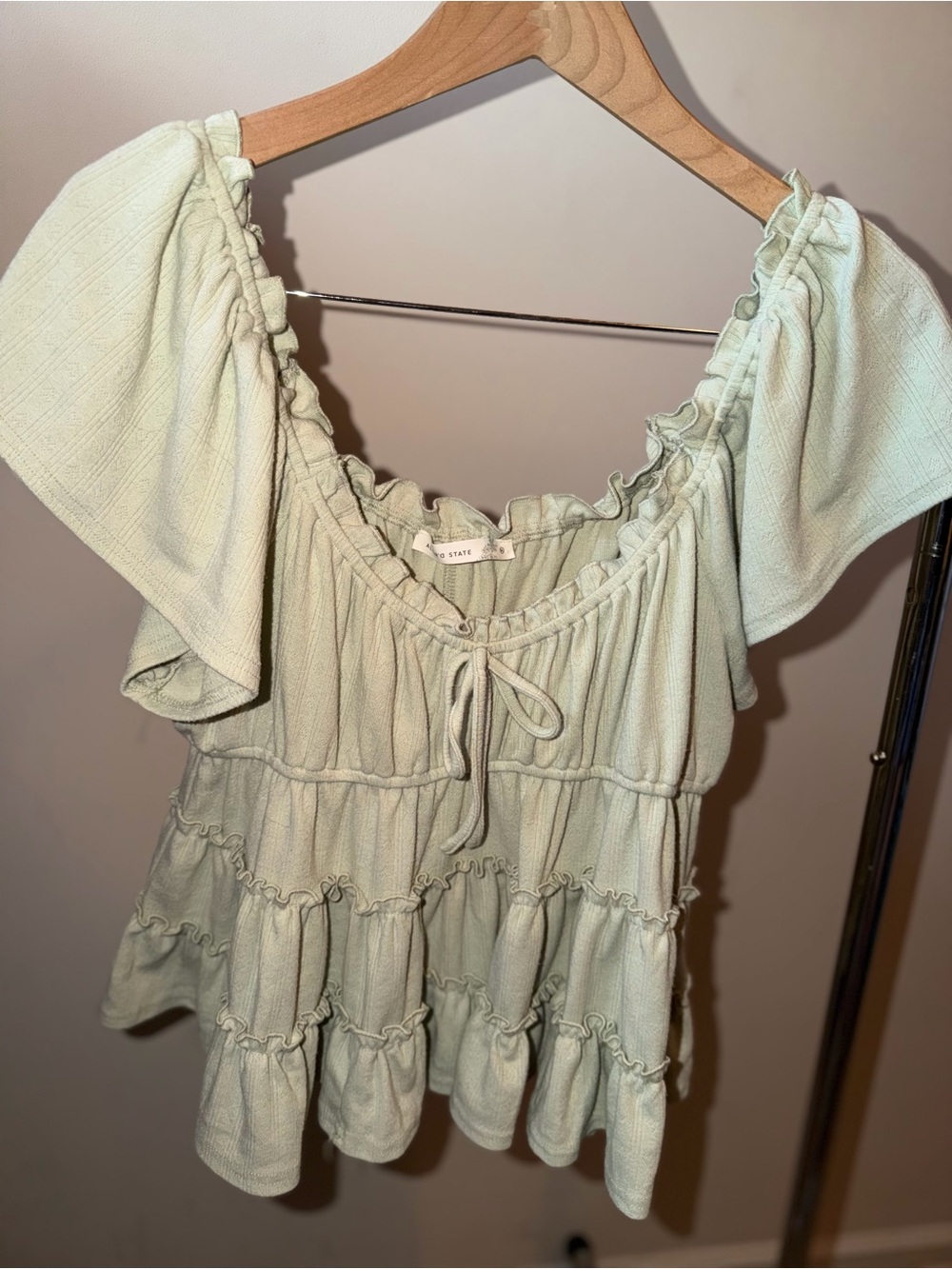 Fate Sage Green Tiered Ruffle Peasant Blouse